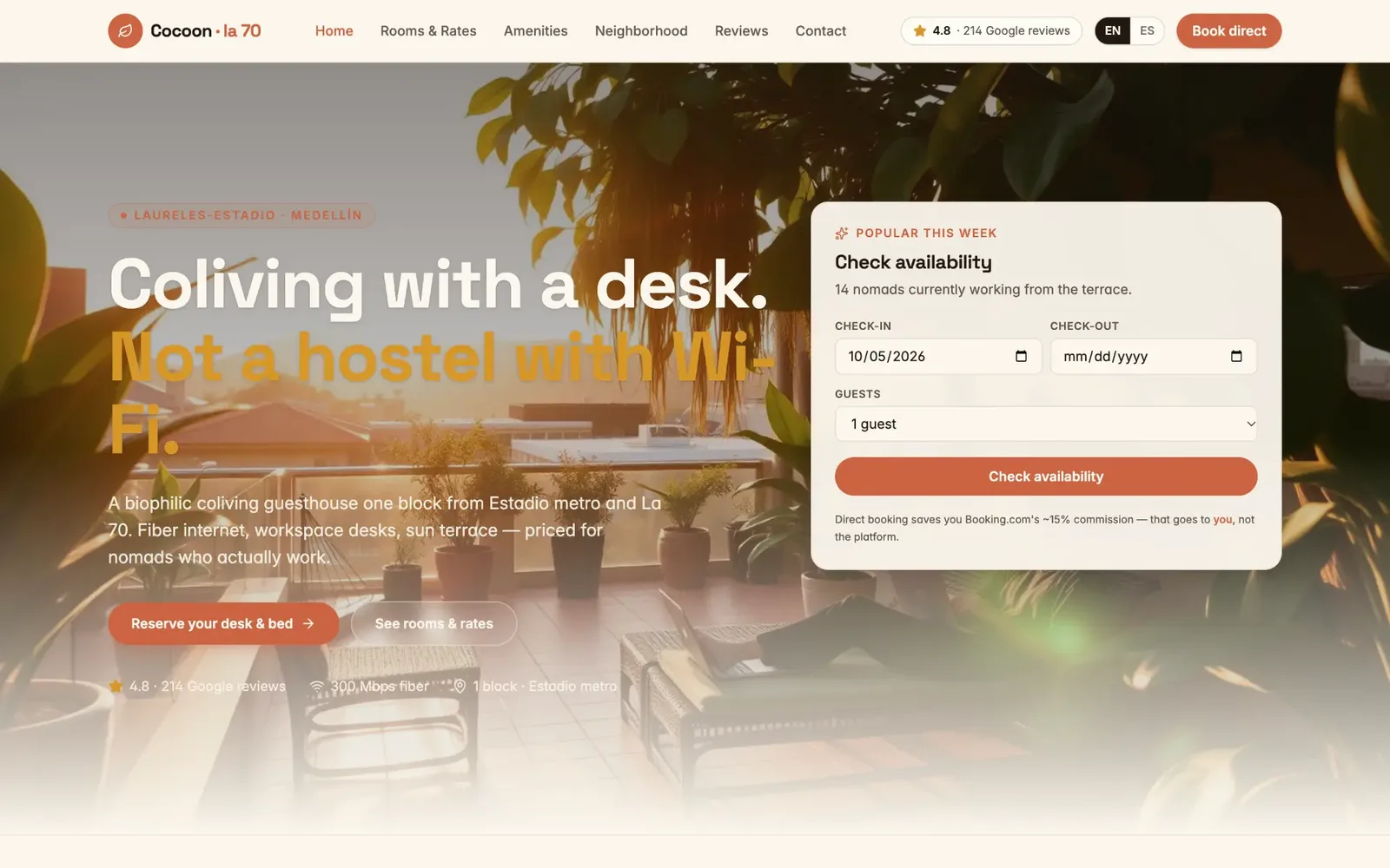 Homepage of Boutique Coliving Website, hospitality / coliving website by AMPDmedia