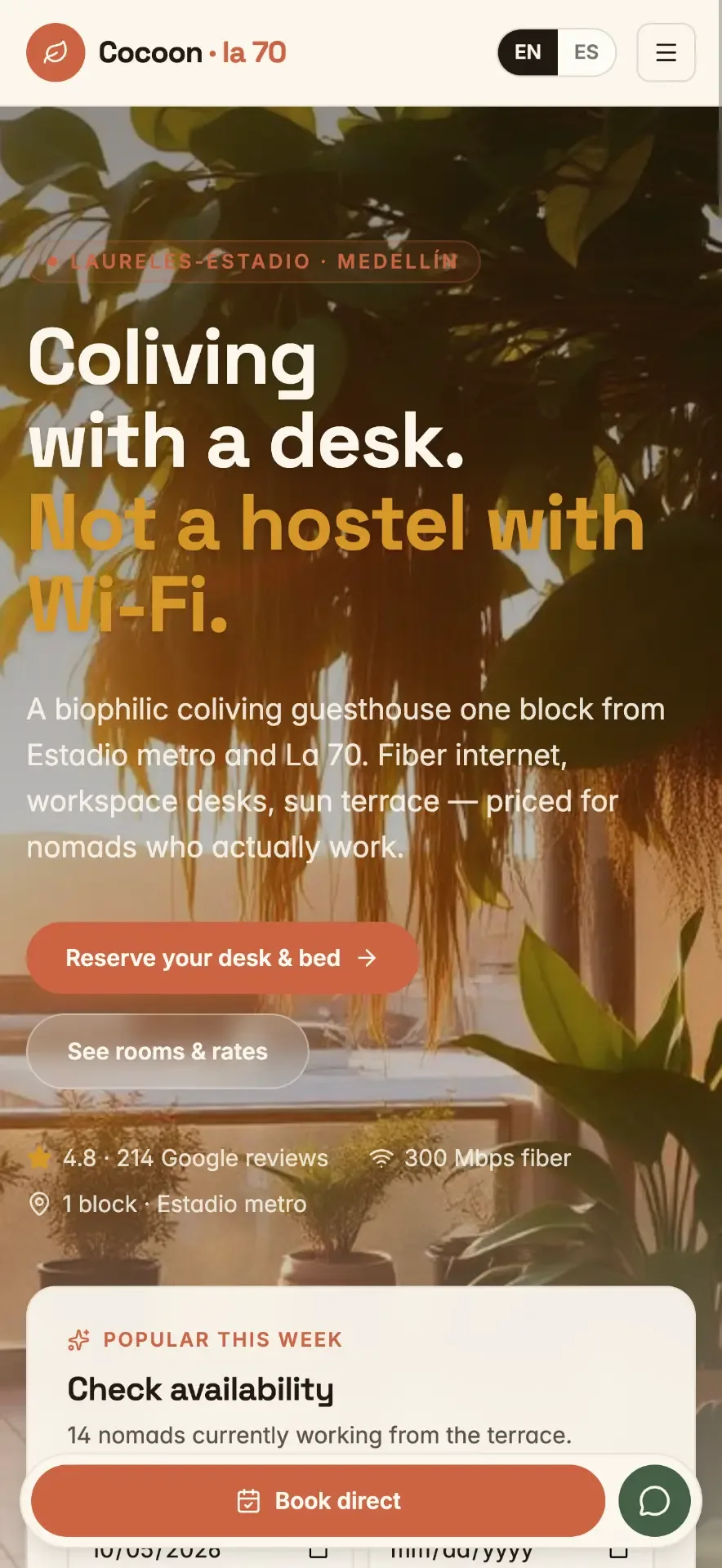 Mobile homepage of Boutique Coliving Website, hospitality / coliving website by AMPDmedia