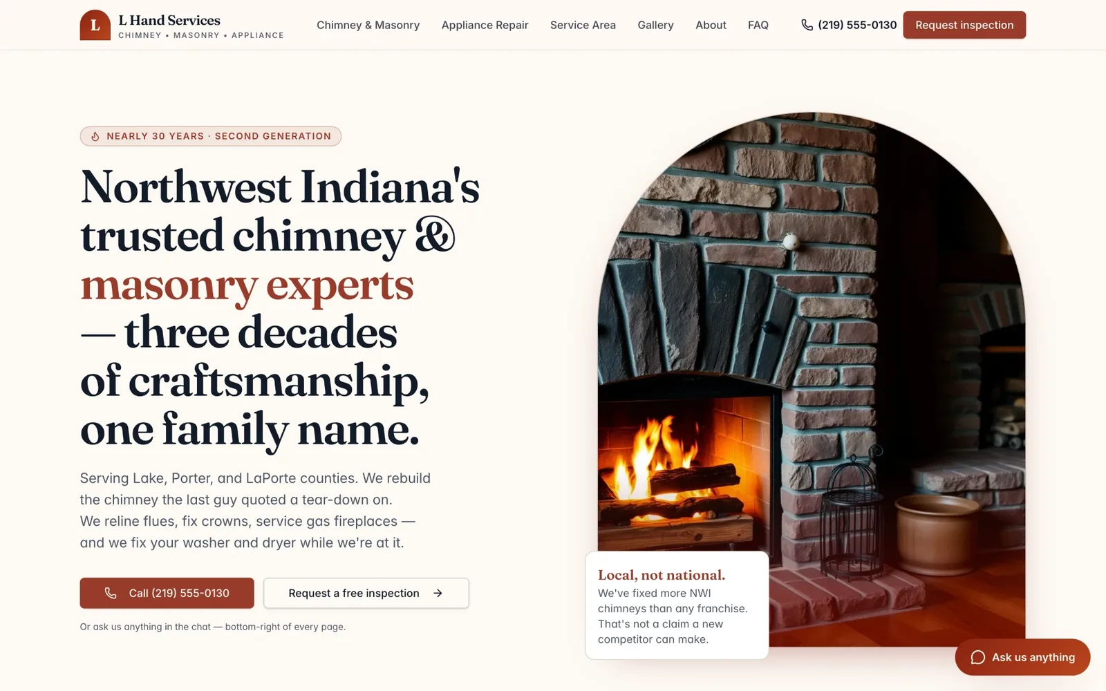 Homepage of Chimney & Masonry Website, chimney & masonry website by AMPDmedia