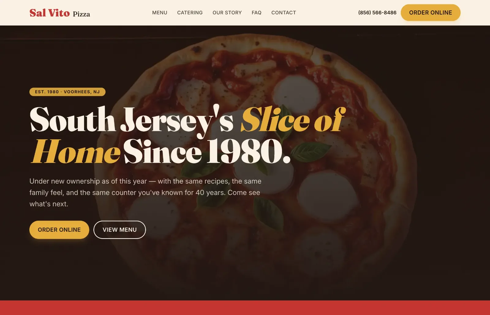 Homepage of Sal Vito Pizza @ The Ritz, restaurant website by AMPDmedia